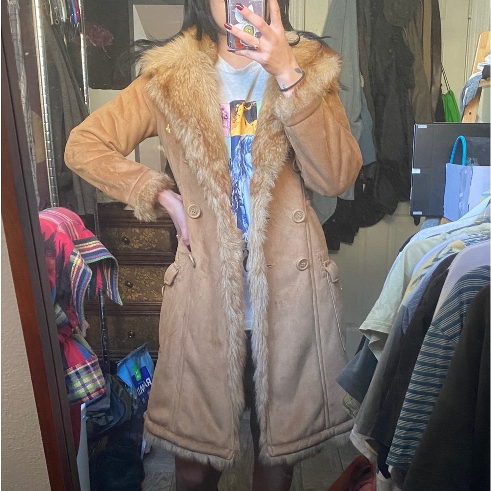 Vintage Y2K faux fur baby phat camel coat